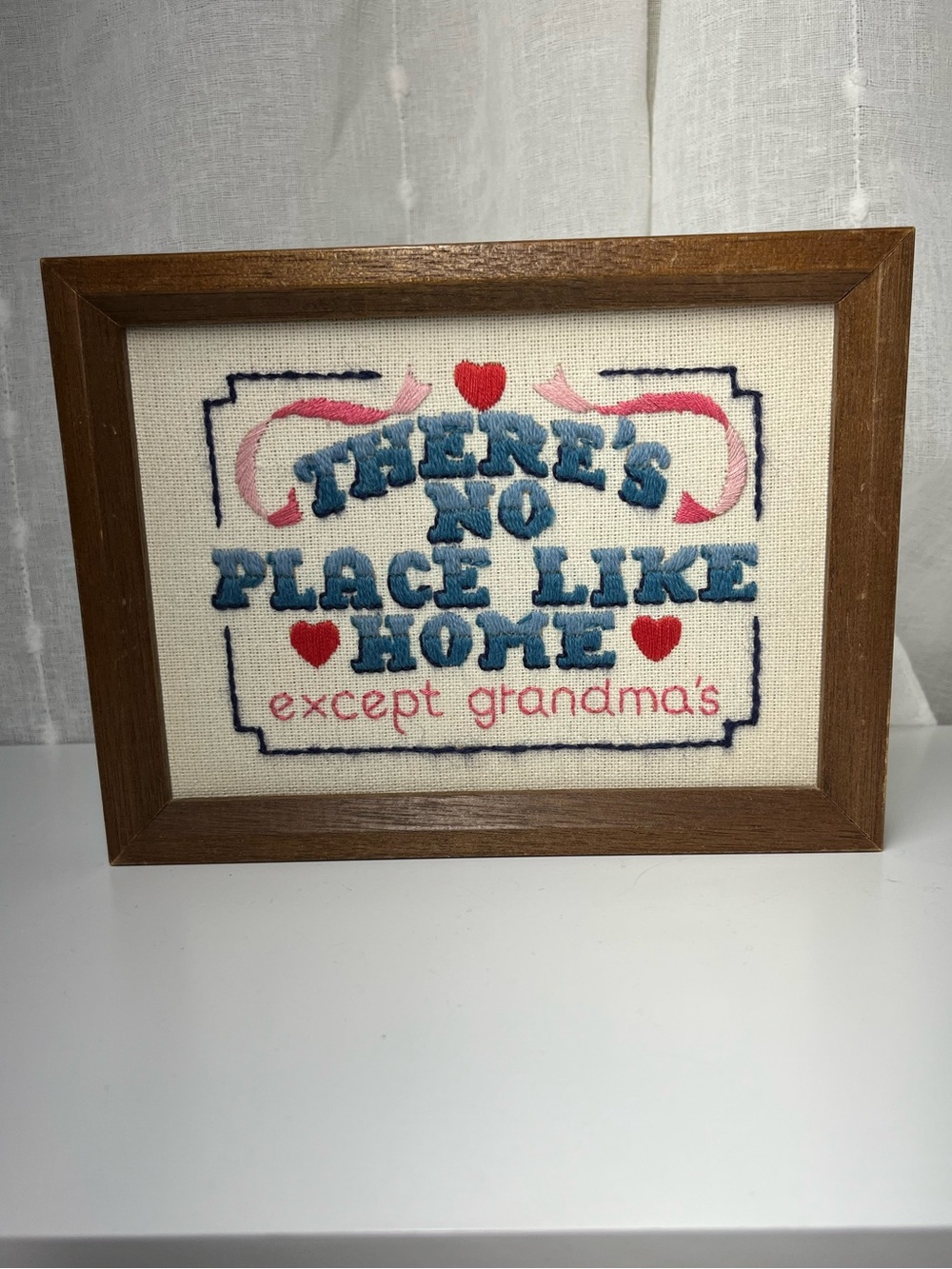 Vintage cross stitch Framed 'There's No Place Like Home Except Grandma's'